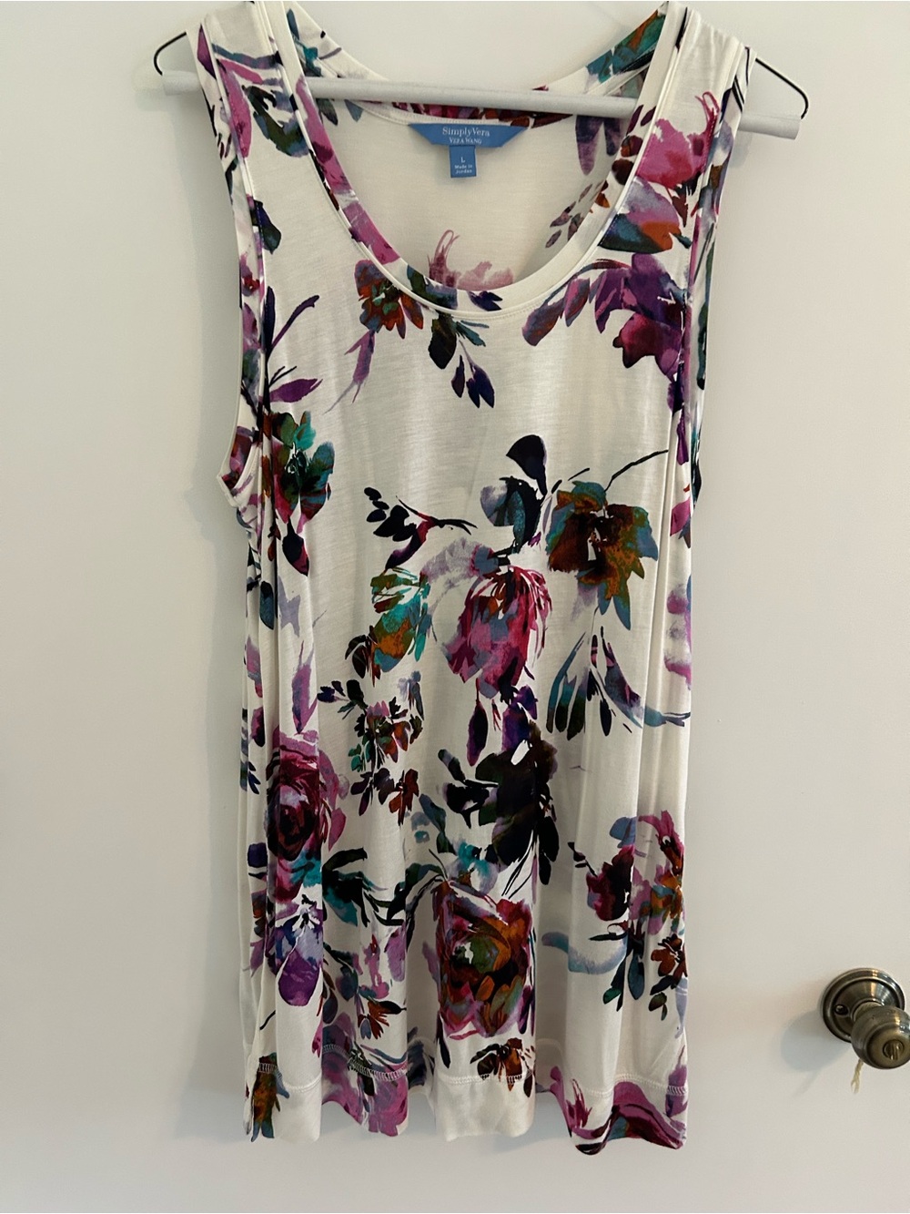 Simply Vera Vera Wang White Floral Tank with Purple & Teal Accents
